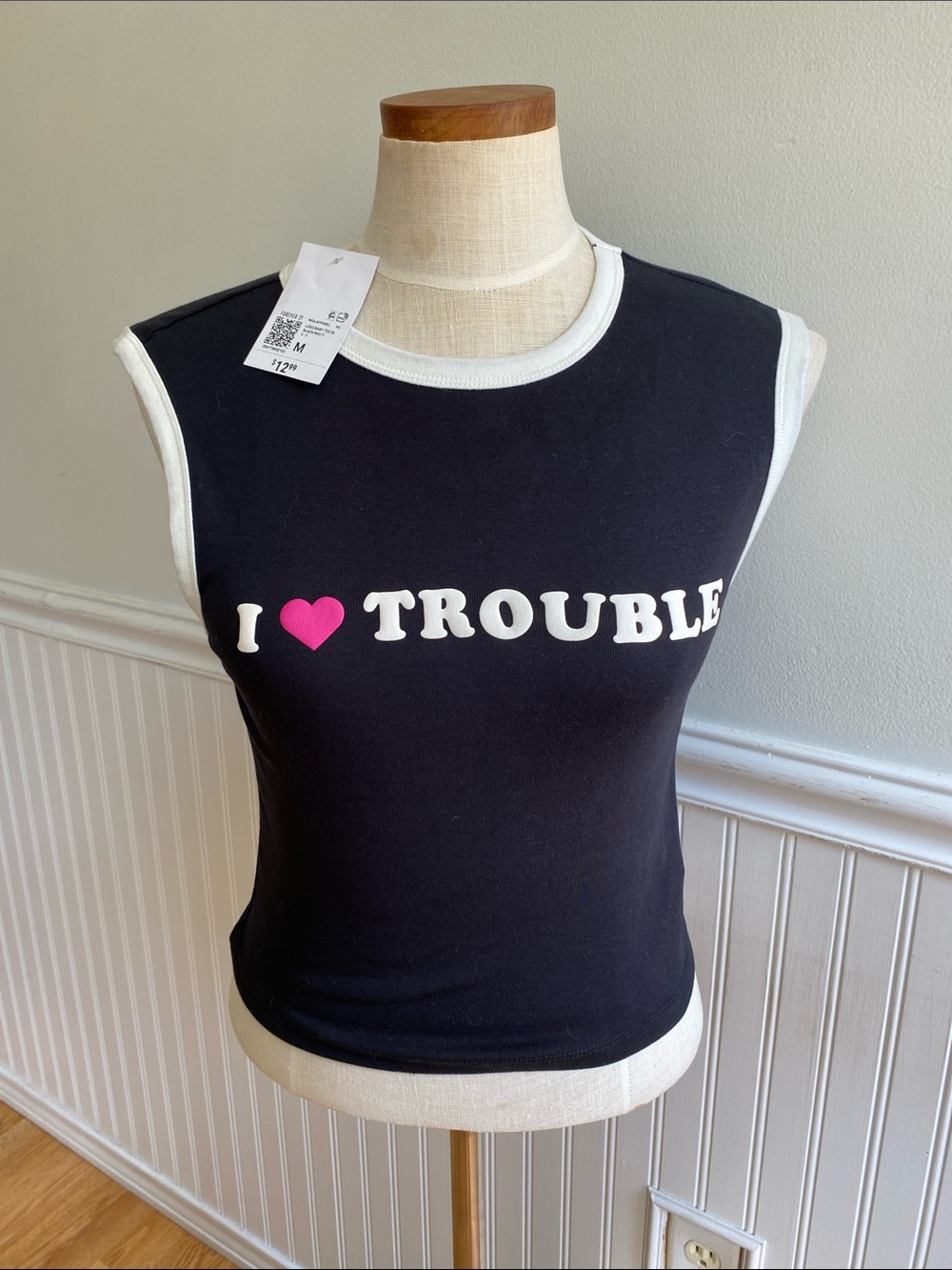 5 for $25! NWT Black "I ♥ Trouble" Sleeveless Tank Top